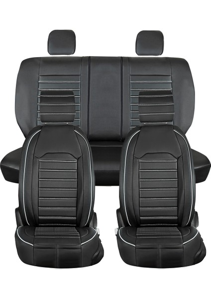 Jeep Comander Uyumlu Deri Oto Koltuk Kılıfı 5li Set Nero Siyah-Beyaz