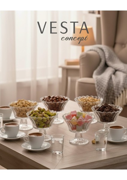 6 Parça Ayaklı Cam Sunumluk Seti - Zarif & Şık - Lokumluk, Çerezlik, Tatlı ve Kahve Yanı Ikram Seti