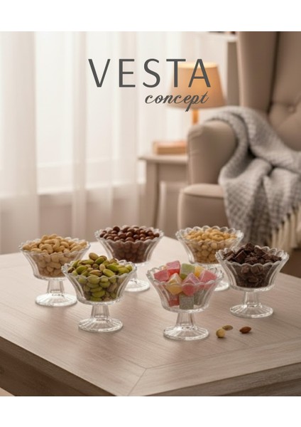 6 Parça Ayaklı Cam Sunumluk Seti - Zarif & Şık - Lokumluk, Çerezlik, Tatlı ve Kahve Yanı Ikram Seti fiyatları