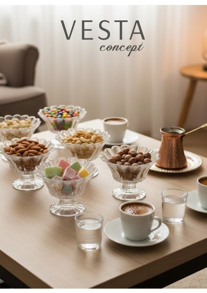 6 Parça Ayaklı Cam Sunumluk Seti - Zarif & Şık - Lokumluk, Çerezlik, Tatlı ve Kahve Yanı Ikram Seti indirimleri