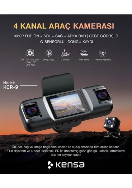 4 Kanallı 1080P Araç Kamerası | 360° Görüş | Gece Görüş | G-Sensör | Döngü Kayıt | Park Izleme