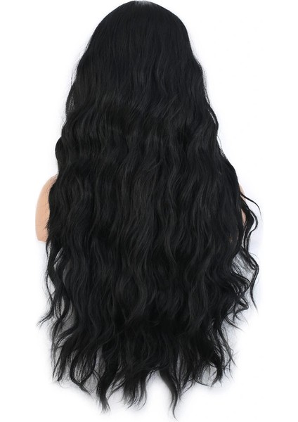 Uzun Su Dalgası Fiber Sentetik Peruk - Siyah indirimleri