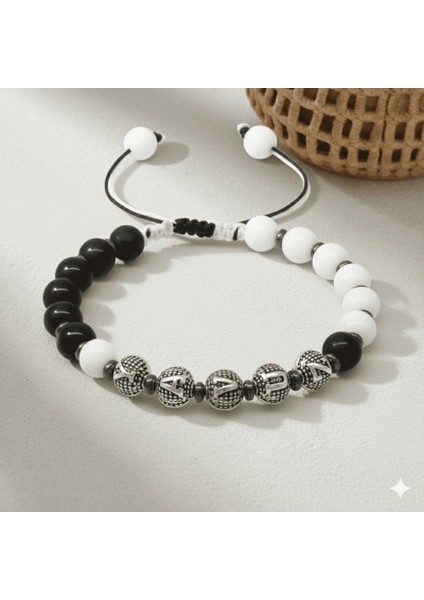 Isme Özel Yazılı Makrome Örgülü Küre Siyah Beyaz Jade Oniks Hematit Doğaltaş Erkek Taraftar Bileklik fırsatları
