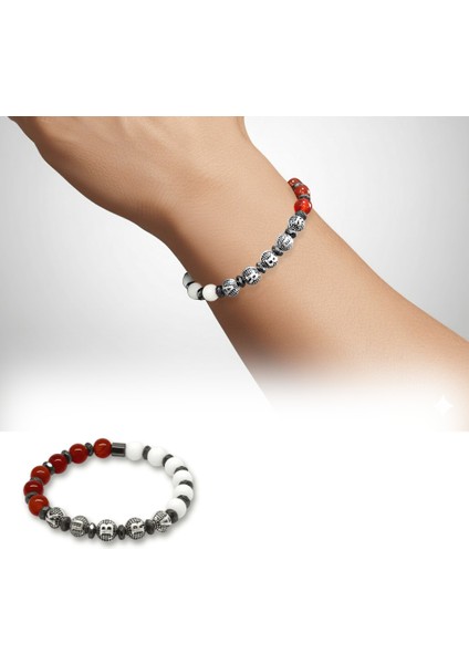 Isme Özel Yazılı Küre Kesim Kırmızı Beyaz Jade Akik Hematit Doğaltaş Erkek Taraftar Bileklik fiyatları