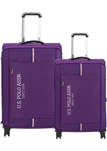 2'li Valiz Seti Büyük ve Orta Boy Lüx Kumaş Valiz Mor 24030