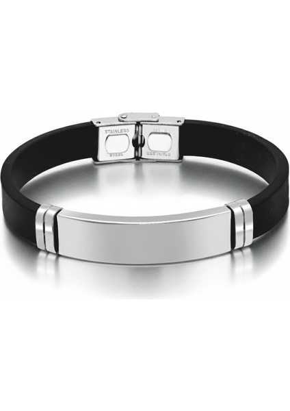 Siyah Silikon ve Çelik Bileşim Isme Özel Yazılı Erkek Bileklik