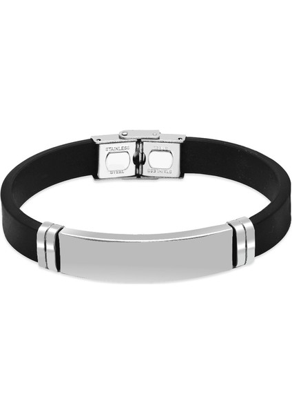 Siyah Silikon ve Çelik Bileşim Isme Özel Yazılı Erkek Bileklik modelleri