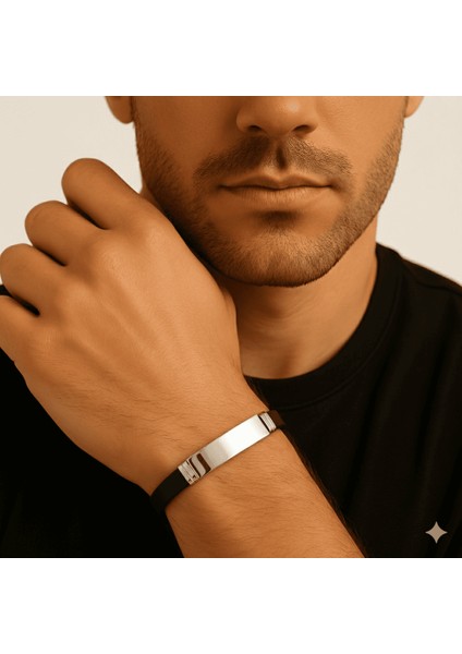 Siyah Silikon ve Çelik Bileşim Isme Özel Yazılı Erkek Bileklik indirimleri