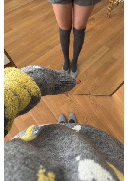 Desenli Oversize Yeni Sezon Triko Kazak- Gri fırsatları