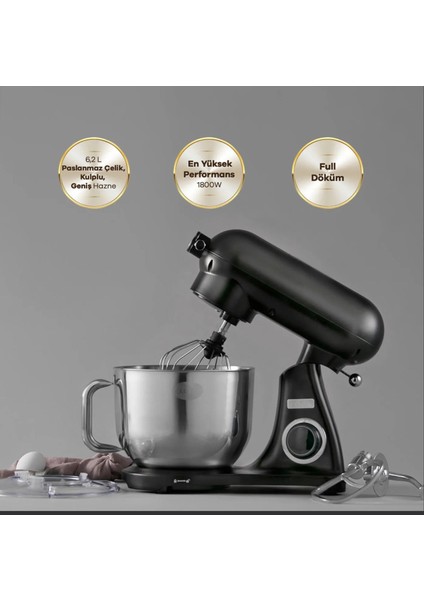 1800W Döküm Gövdeli 6,2 Litre Hazne Kıyma-Sucuk Yapma Hamur Yoğurma Çıprma Karıştırma Vb Çok Fonksiyonlu Premium Mutfak Şefi modelleri
