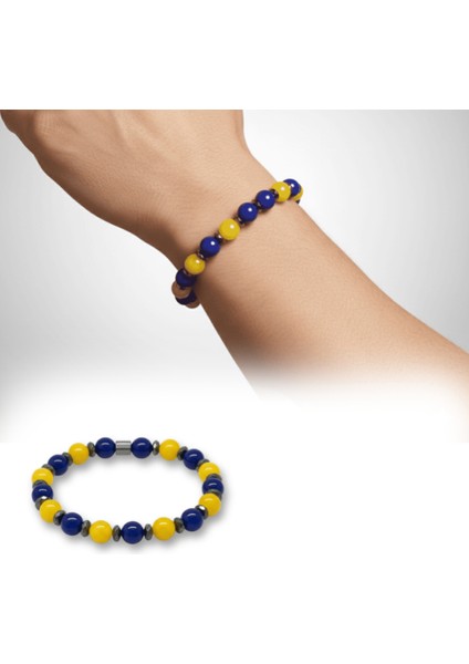 Küre Kesim Sarı Lacivert Jade Hematit Doğaltaş Erkek Taraftar Bileklik - M2 fiyatları