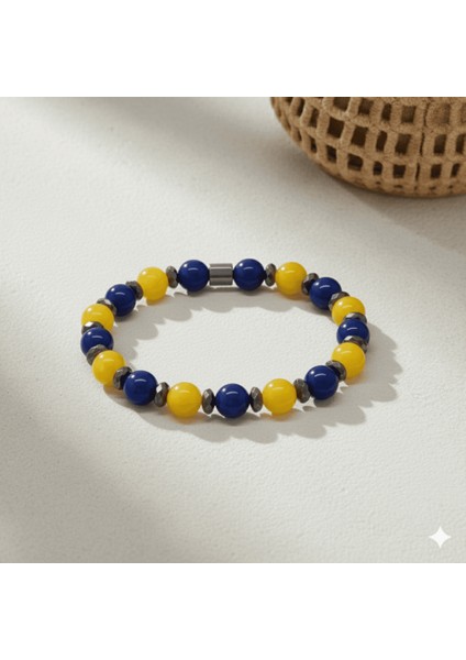 Küre Kesim Sarı Lacivert Jade Hematit Doğaltaş Erkek Taraftar Bileklik - M2 fırsatları