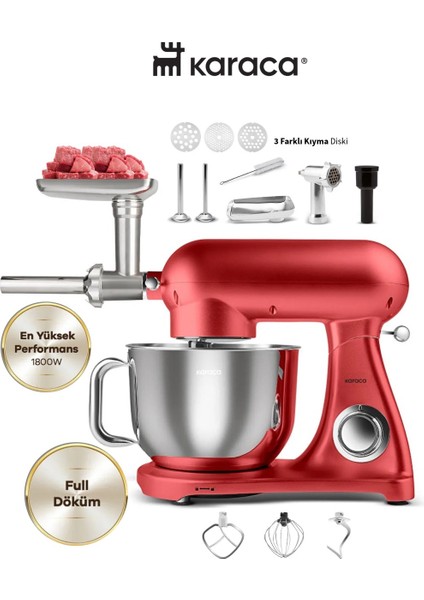 1800W Döküm Gövdeli 6,2 Litre Hazne Kıyma-Sucuk Yapma Hamur Yoğurma Çıprma Karıştırma Vb Çok Fonksiyonlu Premium Mutfak Şefi fiyatları