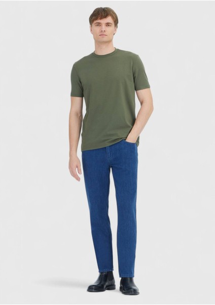 Haki Düz Bisiklet Yaka Pamuk Karışımlı T-Shirt fiyatları