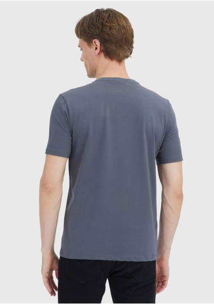 Gri Düz Bisiklet Yaka Pamuk Karışımlı T-Shirt indirimleri