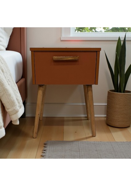 Zeta Komodin Kapaklı, Sepya Renk, Ahşap Ayaklı, Sehpa