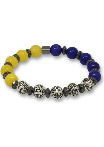 Isme Özel Yazılı Küre Kesim Sarı Lacivert Jade Hematit Doğaltaş Kadın Taraftar Bileklik