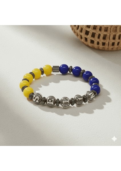 Isme Özel Yazılı Küre Kesim Sarı Lacivert Jade Hematit Doğaltaş Kadın Taraftar Bileklik fırsatları