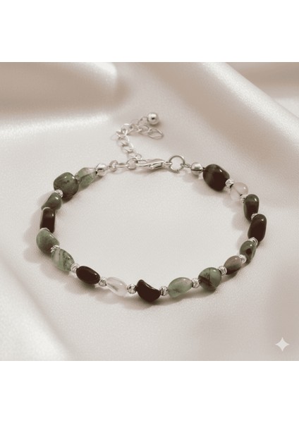 Gümüş Renk Metal Zincirli Dorika Top Süslemeli Amorf Kan Taşı Doğaltaş Erkek Bileklik fırsatları