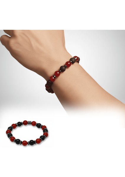 Küre Kesim Kırmızı Siyah Akik Oniks Hematit Doğaltaş Erkek Taraftar Bileklik - M2 fiyatları