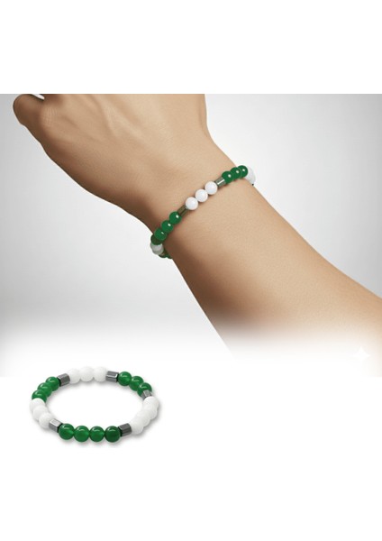 Küre Kesim Yeşil Beyaz Jade Hematit Doğaltaş Erkek Taraftar Bileklik fiyatları