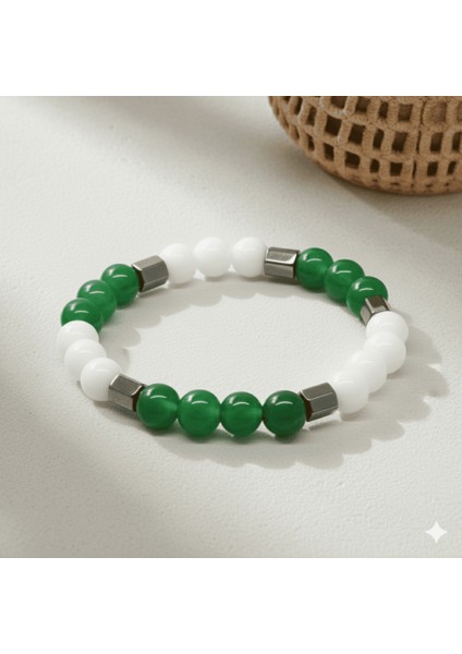 Küre Kesim Yeşil Beyaz Jade Hematit Doğaltaş Erkek Taraftar Bileklik fırsatları