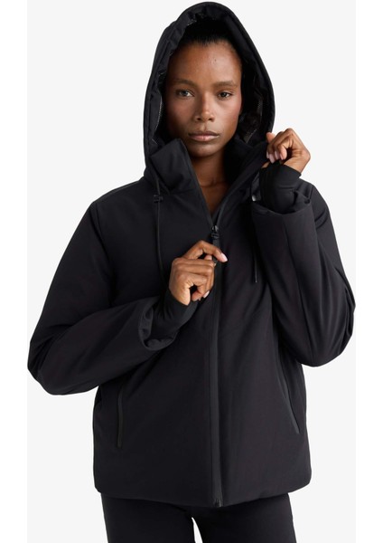 Su İtici Regular Fit Kapüşonlu Fermuarlı İçi Polarlı Mont E9267AX25WN