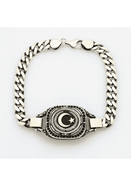 Ayyıldız Temalı Gurmet Zincirli 925 Ayar Gümüş Erkek Bileklik
