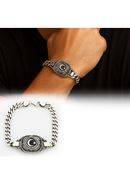 Ayyıldız Temalı Gurmet Zincirli 925 Ayar Gümüş Erkek Bileklik fiyatları
