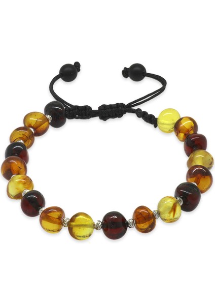 Makrome Örgülü Dorika Detaylı Multicolor Natural Form Doğal Damla Kehribar Erkek Bileklik fiyatları