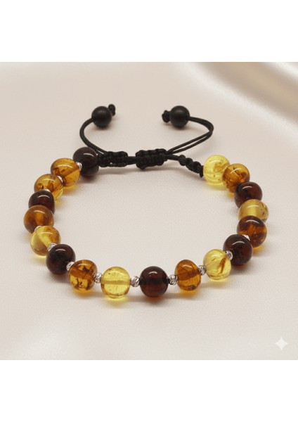 Makrome Örgülü Dorika Detaylı Multicolor Natural Form Doğal Damla Kehribar Erkek Bileklik indirimleri