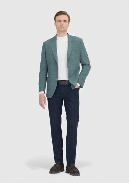 Koyu Yeşil Desenli Yün Karışımlı Ceket modelleri