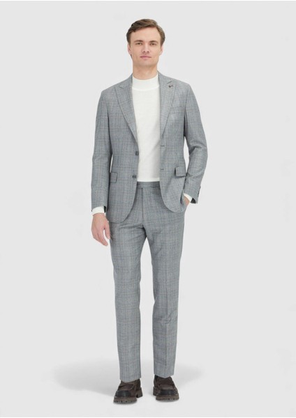 Gri Kareli Zeroweight Slim Fit Yün Karışımlı Takım Elbise fiyatları