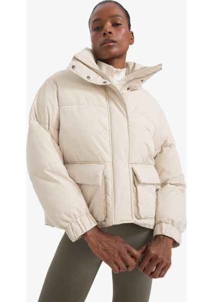 Su İtici Oversize Fit Geniş Kalıp Dik Yaka Fermuarlı Çıtçıtlı Cepli Şişme Mont E9266AX25WN