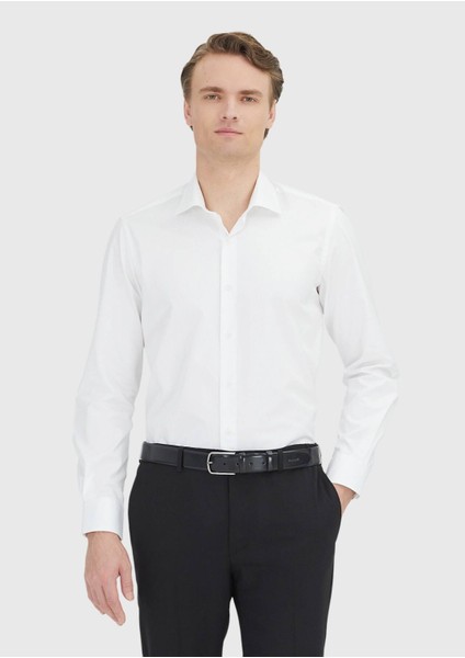 Beyaz Regular Fit Dokuma Klasik %100 Pamuk Gömlek fiyatları