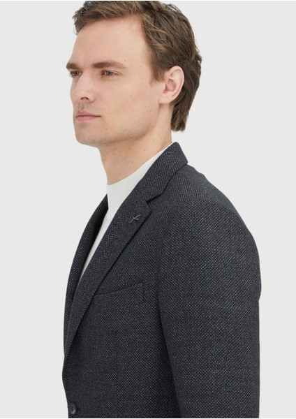 Gri Desenli Yün Karışımlı Ceket