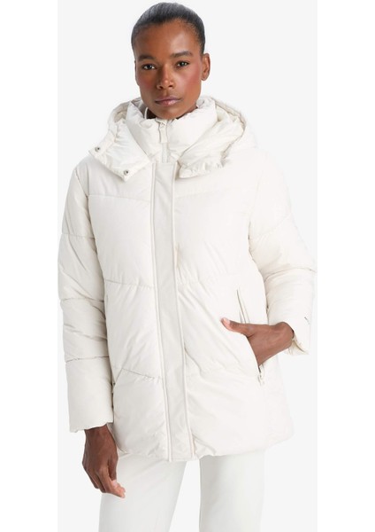 Su İtici Regular Fit Yarım Polar Astarlı Kapüşonlu Fermuarlı Kışlık Mont A1553AX25WN