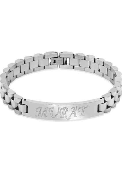 Isme Özel Yazılı Gümüş Renk Kalın Çelik Erkek Bileklik fiyatları