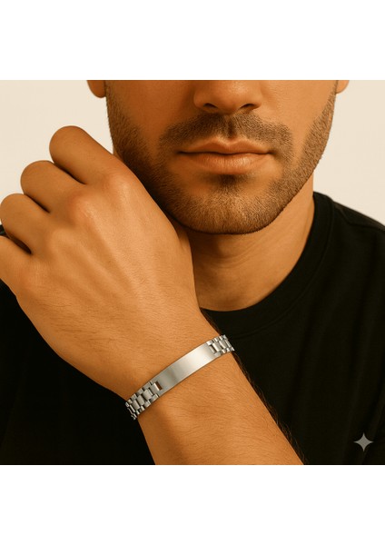 Isme Özel Yazılı Gümüş Renk Kalın Çelik Erkek Bileklik indirimleri