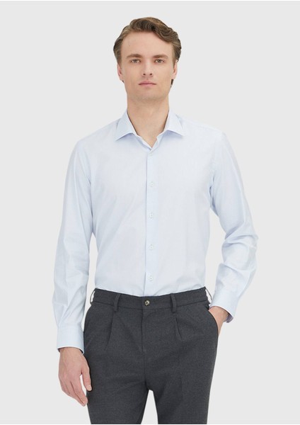 Açık Mavi Regular Fit Dokuma Klasik %100 Pamuk Gömlek modelleri