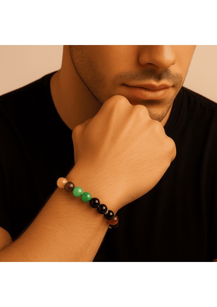 Gümüş Renk Kararmaz Metal Zincirli Küre Kesim Çoklu Doğaltaş Kombinli Erkek Başarı Bilekliği modelleri