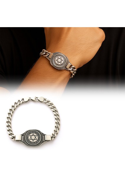 Mühri Süleyman Işlemeli Gurmet Zincirli 925 Ayar Gümüş Erkek Bileklik fiyatları