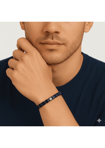 Lacivert Renk Küp Kesim Doğal Damla Kehribar Erkek Bileklik fırsatları