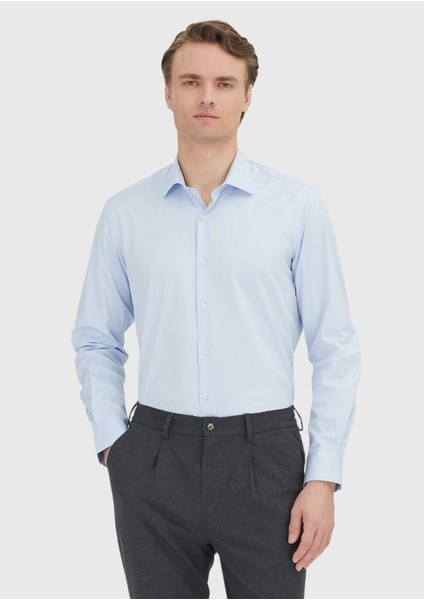 Açık Mavi Regular Fit Dokuma Klasik %100 Pamuk Gömlek fiyatları