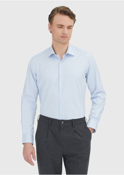 Açık Mavi Regular Fit Dokuma Klasik %100 Pamuk Gömlek fırsatları