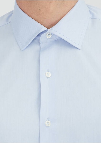 Açık Mavi Regular Fit Dokuma Klasik %100 Pamuk Gömlek