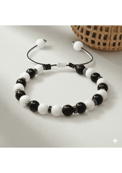 Makrome Örgülü Küre Kesim Siyah Beyaz Jade Oniks Hematit Doğaltaş Erkek Taraftar Bileklik fırsatları
