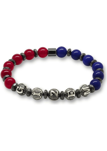 Isme Özel Yazılı Küre Kesim Bordo Mavi Jade Hematit Doğaltaş Kadın Taraftar Bileklik