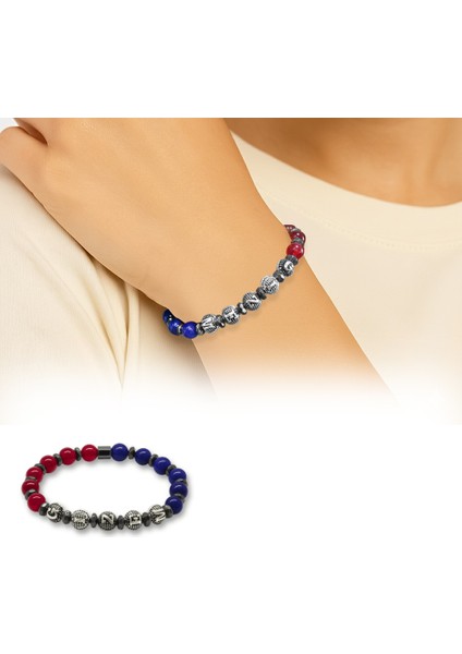 Isme Özel Yazılı Küre Kesim Bordo Mavi Jade Hematit Doğaltaş Kadın Taraftar Bileklik fiyatları