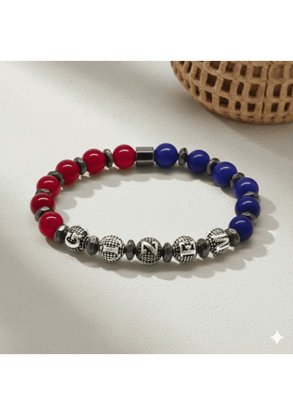 Isme Özel Yazılı Küre Kesim Bordo Mavi Jade Hematit Doğaltaş Kadın Taraftar Bileklik fırsatları